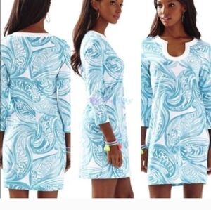 Lilly Pulitzer Marlina "Sea Ruffles"Blue and White Swirl  Dress Sz.L
